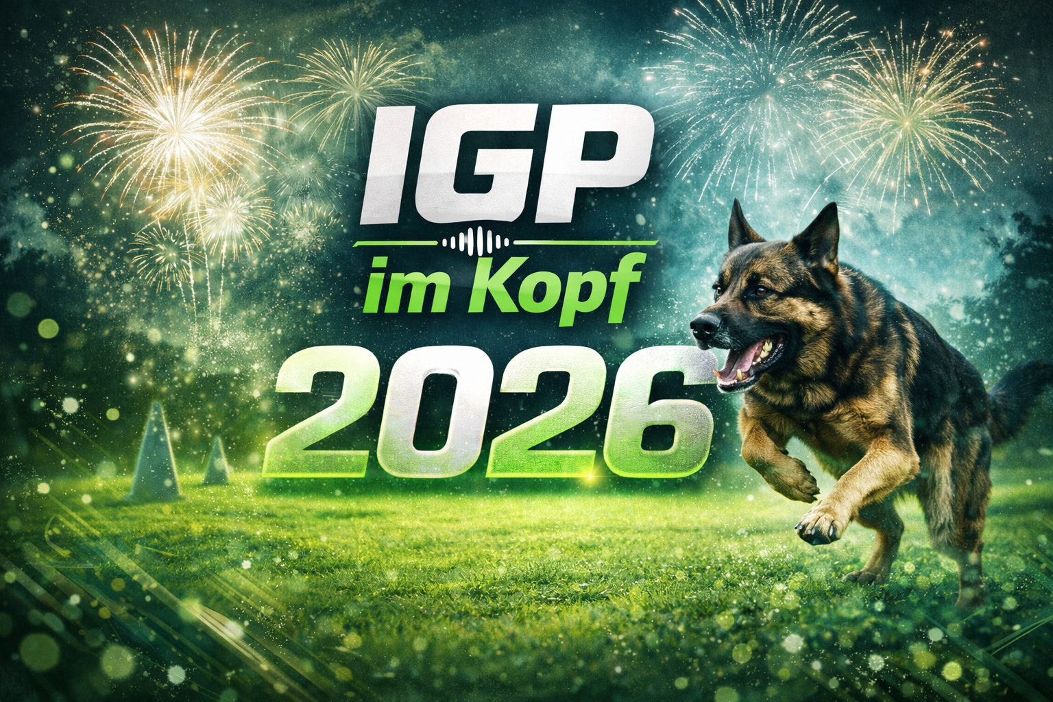 IGP im Kopf Podcast Neujahr 2026 mit Deutschem Schäferhund im IGP-Training und Feuerwerk