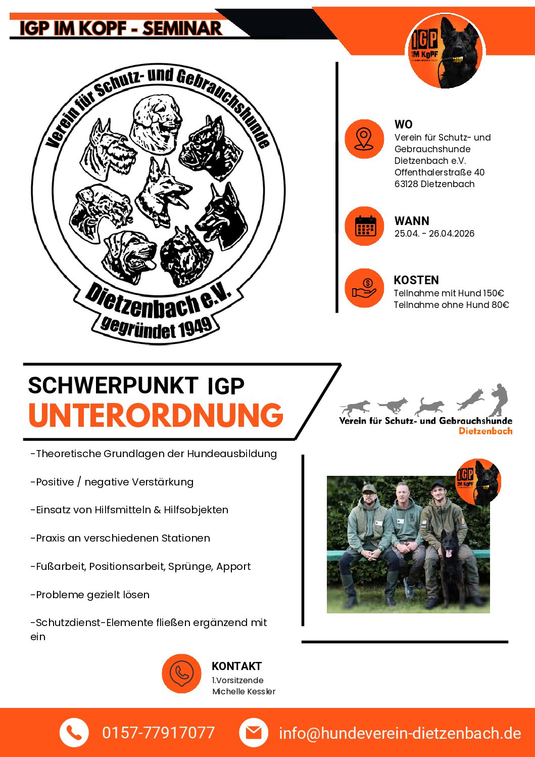 Unterordnungs-Seminar 2026 mit Dominic Götz, Patrick und Andrej in Rüdersdorf – praxisorientiertes Hundesporttraining für Unterordnung und IGP