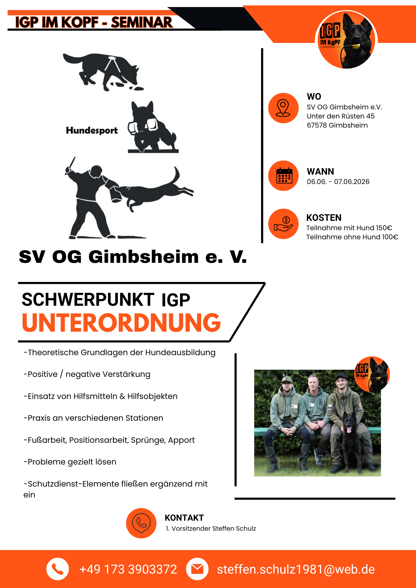Unterordnungs-Seminar 2026 mit Dominic Götz, Patrick und Andrej in Rüdersdorf – praxisorientiertes Hundesporttraining für Unterordnung und IGP